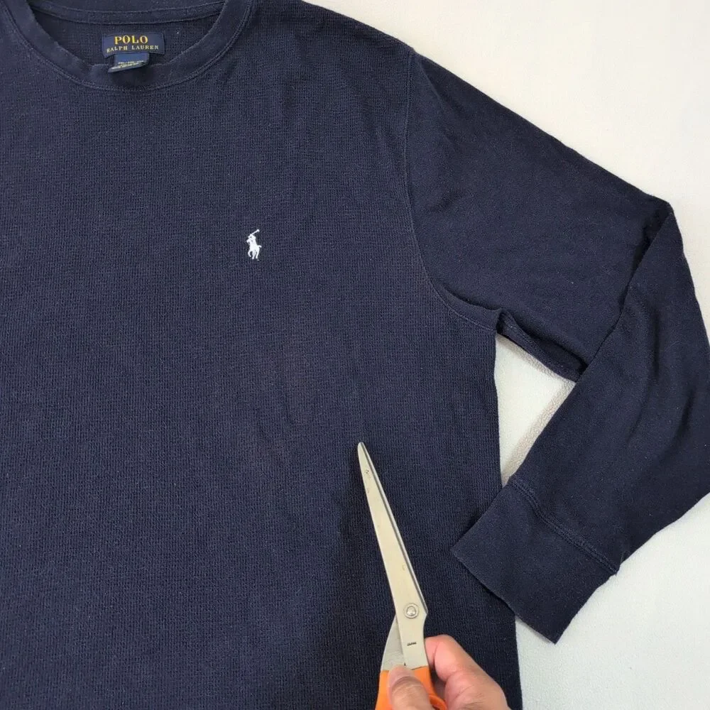 Lot of 2 Polo Ralph Lauren Mens XXL Thermal Waffle Knit Long Shirts Blue Gray